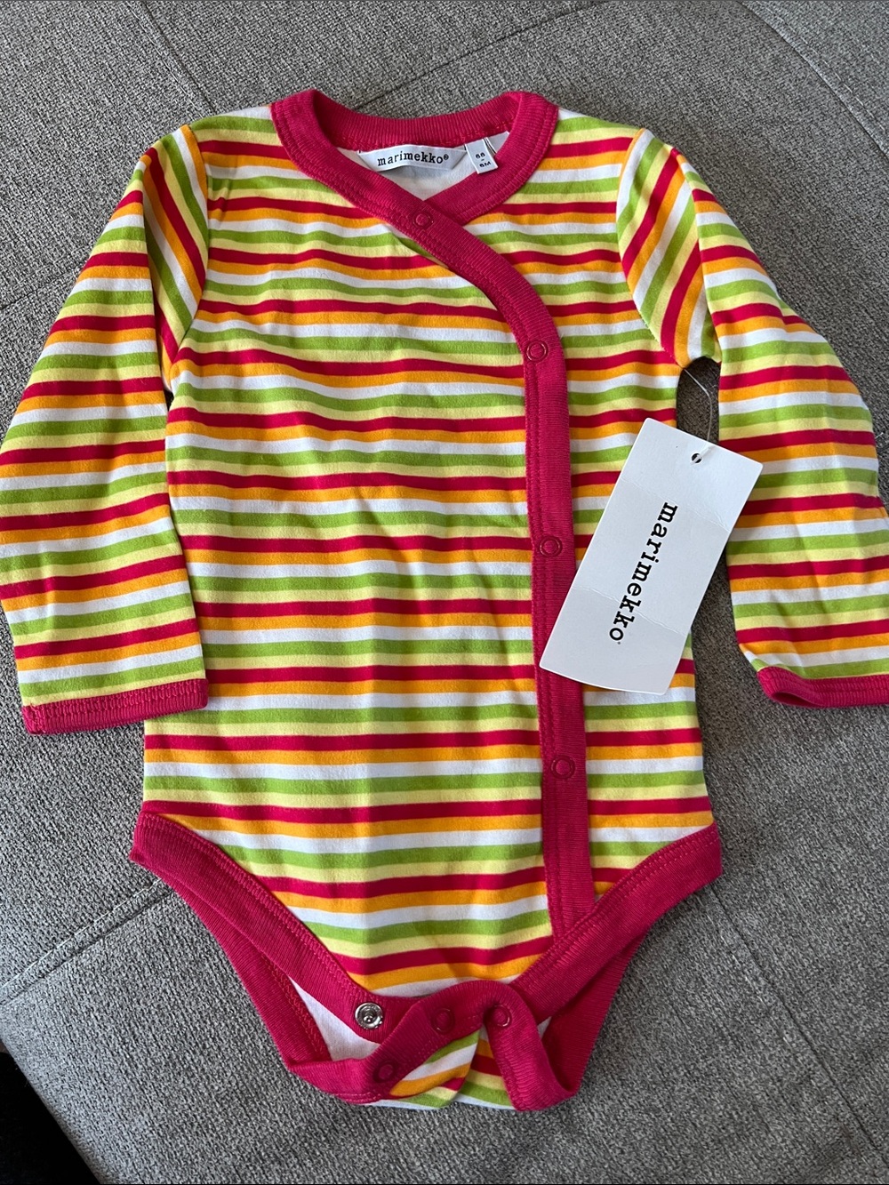 Marimekko Striped Long-Sleeve One-Piece in Pink, Yellow & Green